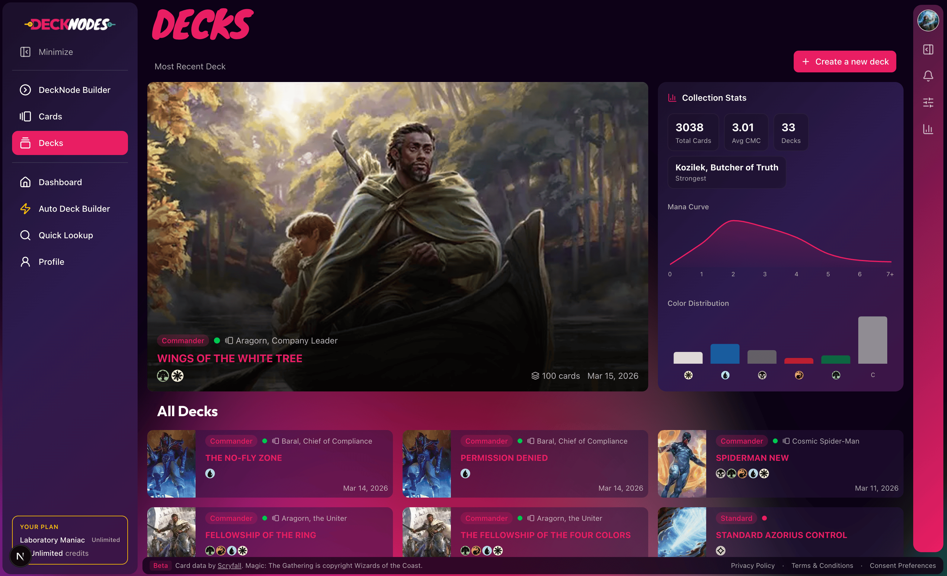 App screenshot showing deck management